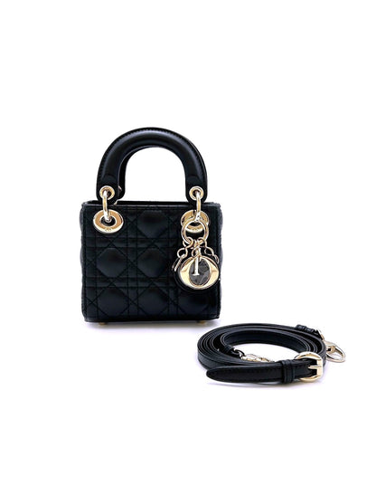 DIOR Lady dior 藤格紋戴妃包 - Nano黑金