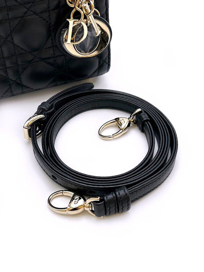 DIOR Lady dior 藤格紋戴妃包 - Nano黑金