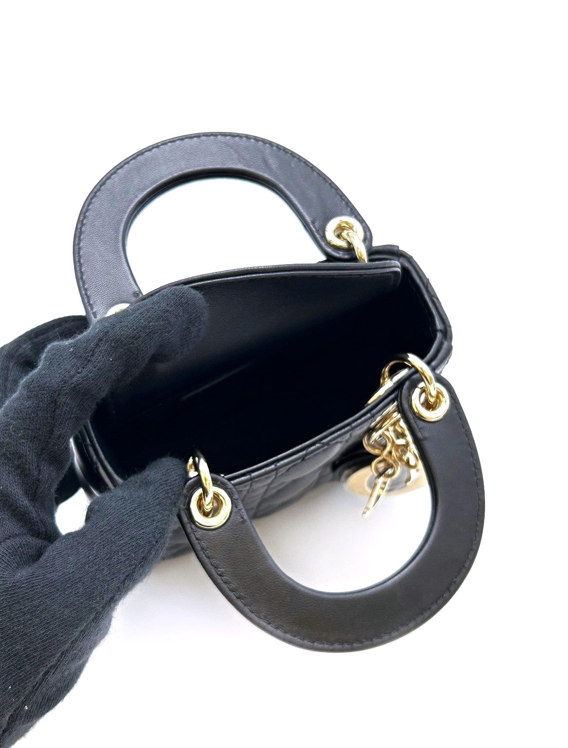 DIOR Lady dior 藤格紋戴妃包 - Nano黑金