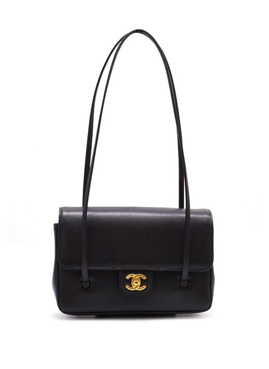 CHANEL 26P Preppy coco粒面牛皮單肩包 - 小號黑金