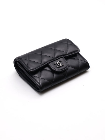 CHANEL 經典羊皮拉鍊夾層卡包 - So black