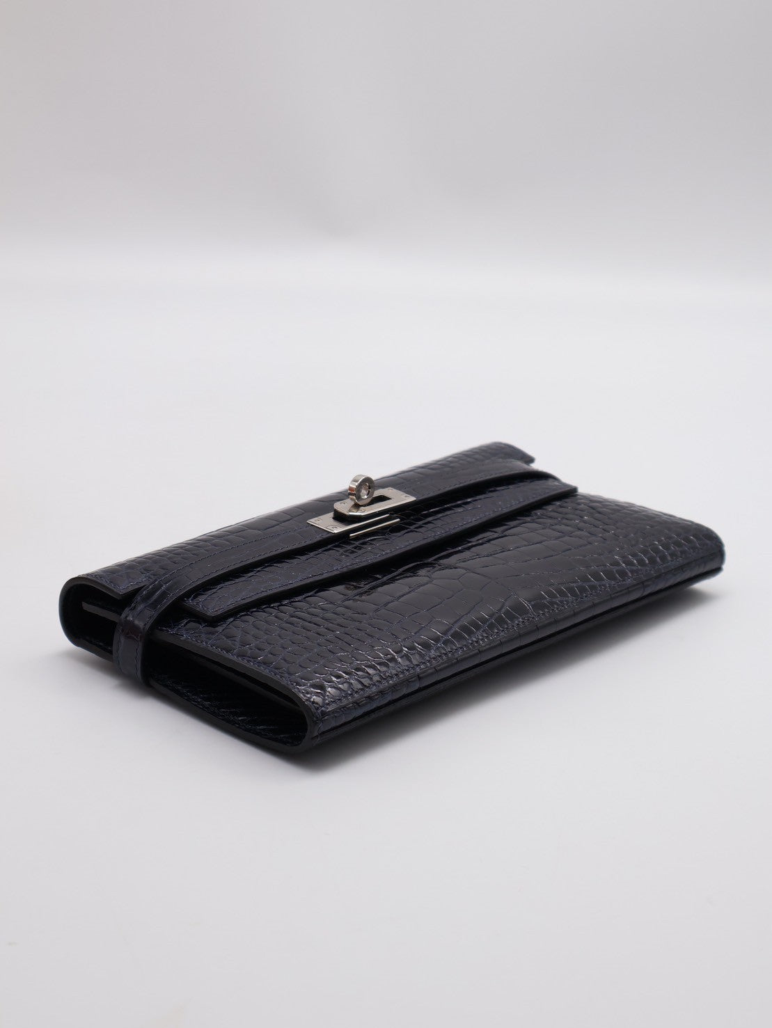 HERMES Kelly wallet - 亮面鱷魚皮深海藍銀 T