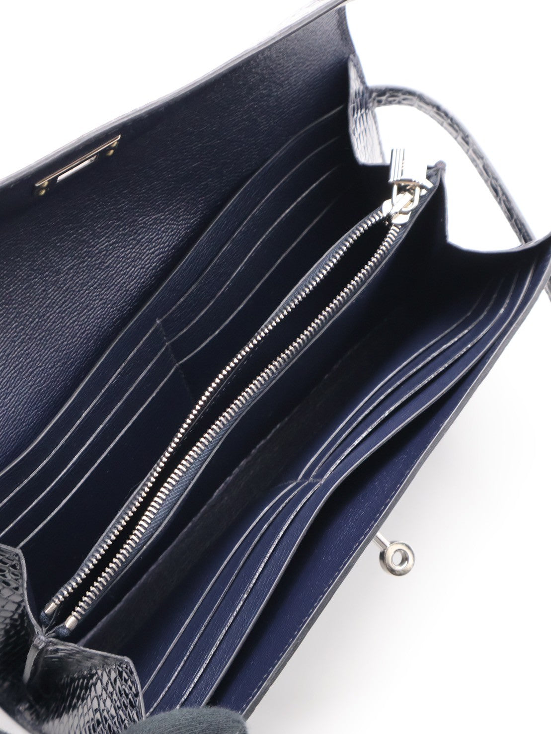 HERMES Kelly wallet - 亮面鱷魚皮深海藍銀 T