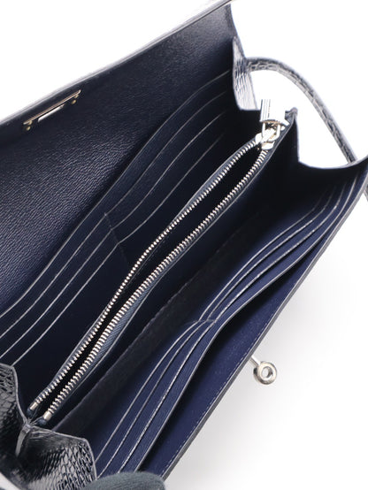 HERMES Kelly wallet - 亮面鱷魚皮深海藍銀 T