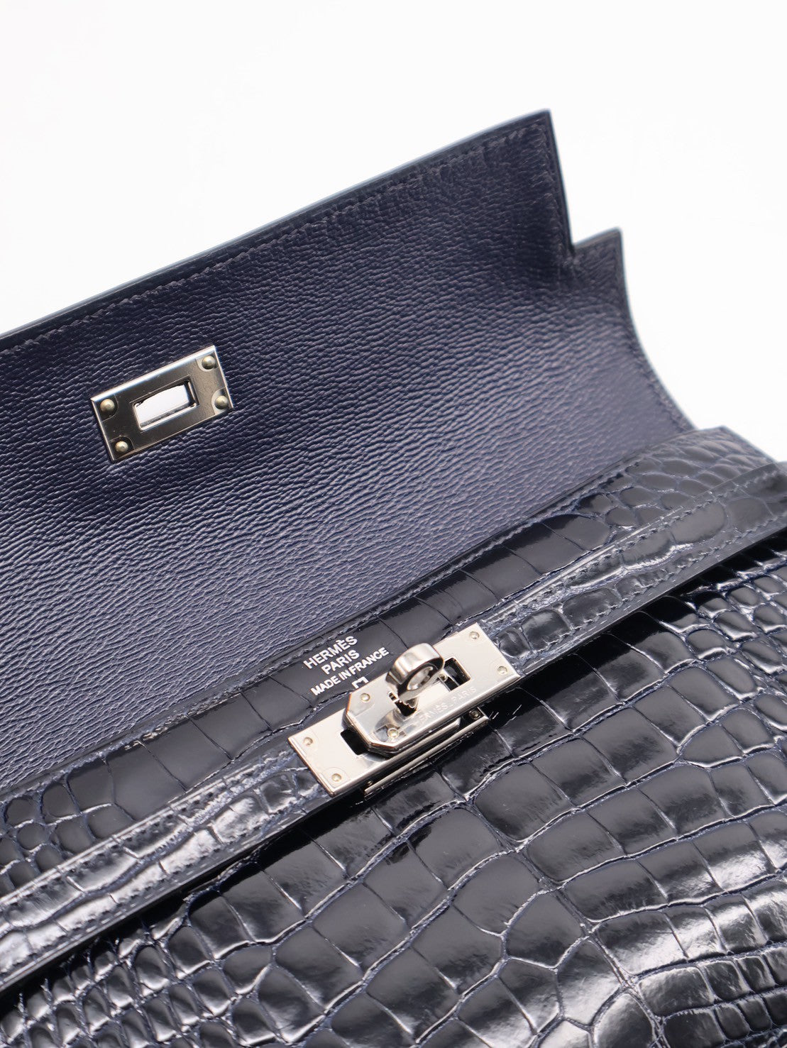 HERMES Kelly wallet - 亮面鱷魚皮深海藍銀 T