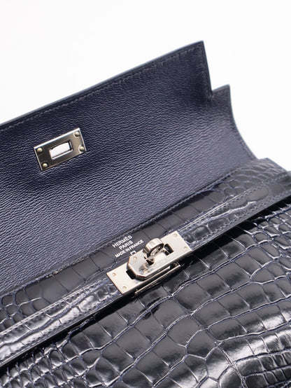 HERMES Kelly wallet - 亮面鱷魚皮深海藍銀 T