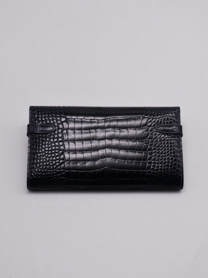 HERMES Kelly wallet - 亮面鱷魚皮深海藍銀 T