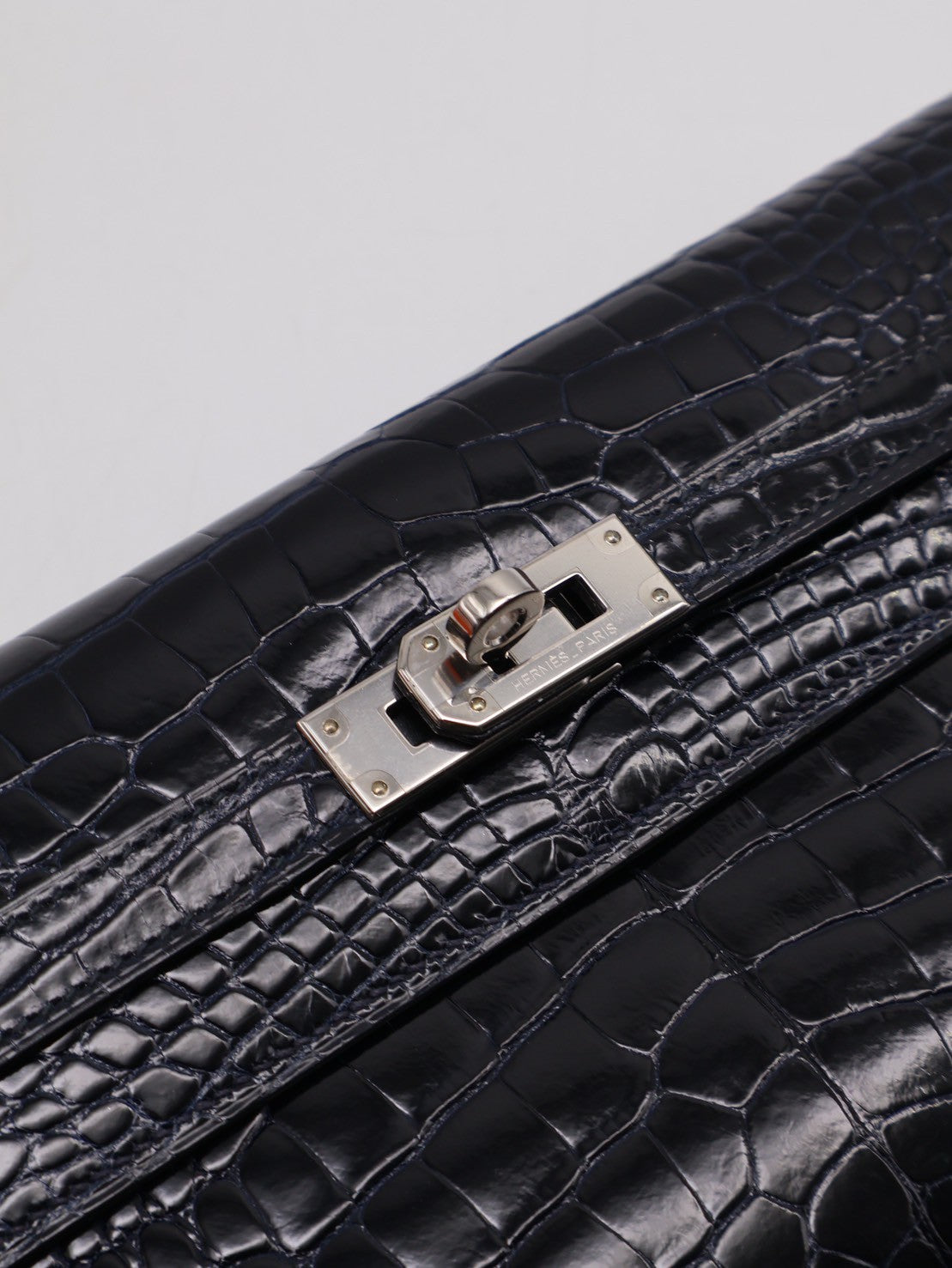 HERMES Kelly wallet - 亮面鱷魚皮深海藍銀 T