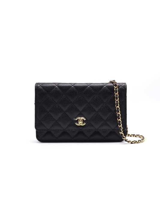 CHANEL 粒面牛皮旋轉釦WOC - 黑金