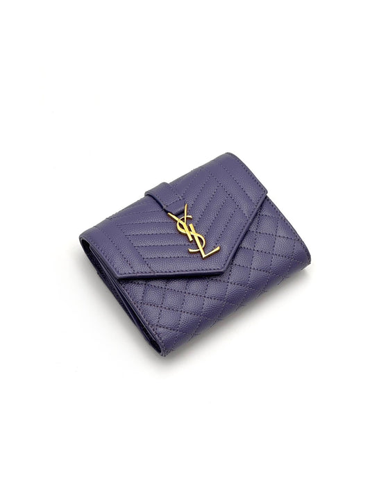 YSL Monodram粒面三折短夾 - 紫藍